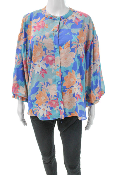 Fate. Women Basic Floral Collared Button Long Sleeve Multicolor Blouse Size M