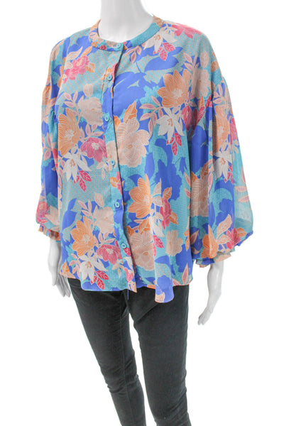 Fate. Women Basic Floral Collared Button Long Sleeve Multicolor Blouse Size M