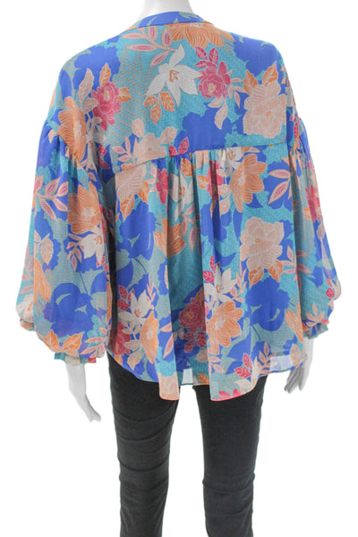 Fate. Women Basic Floral Collared Button Long Sleeve Multicolor Blouse Size M