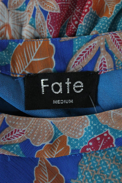 Fate. Women Basic Floral Collared Button Long Sleeve Multicolor Blouse Size M