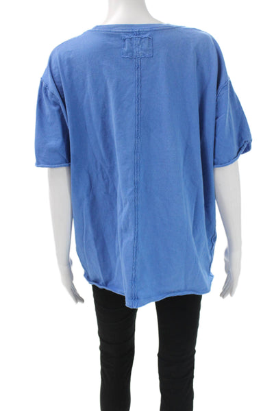 We The Free Womens Floral Crew Cotton Tee Blue Short Sleeve Size S