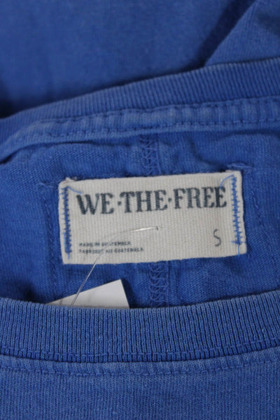 We The Free Womens Floral Crew Cotton Tee Blue Short Sleeve Size S