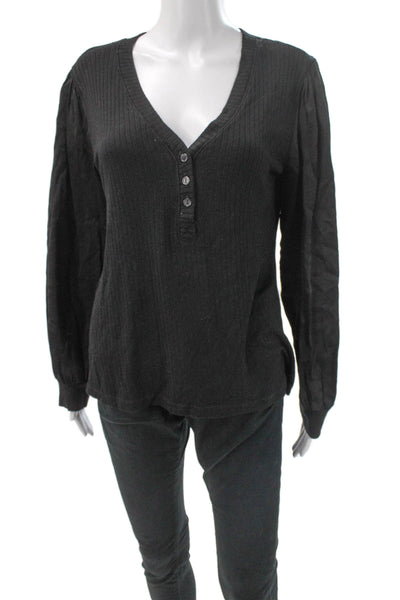Red Haute Womens V Neck Long Sleeve Basic T Shirt Black Viscose Size M
