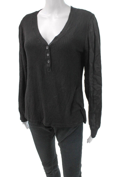 Red Haute Womens V Neck Long Sleeve Basic T Shirt Black Viscose Size M