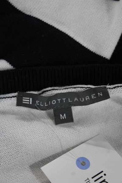 Elliott Lauren Women White Floral Striped Cotton Pullover Sweater Size M