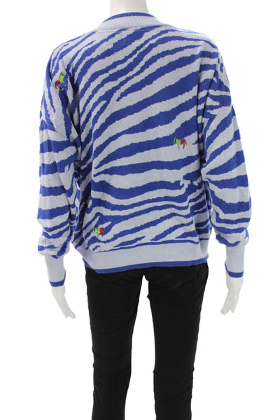 WISPR Womens Pullover V-Neck Zebra Print Blue Long Sleeve Size M