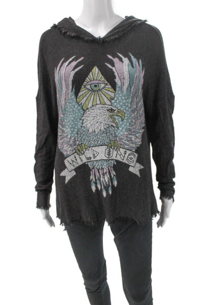 Lauren Moshi Women Gray Rayon Pullover Hoodie Long Sleeve Size S