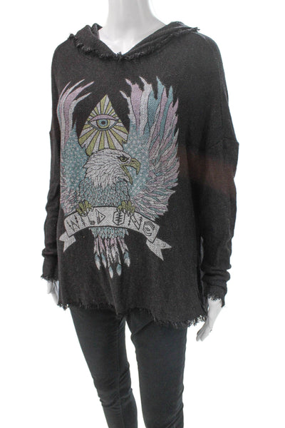 Lauren Moshi Women Gray Rayon Pullover Hoodie Long Sleeve Size S