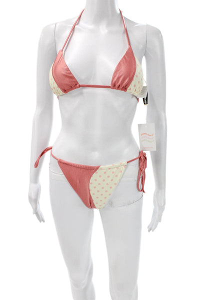 Dippin Daisys Womens Pink Polka Dot Nylon Bikini Size S