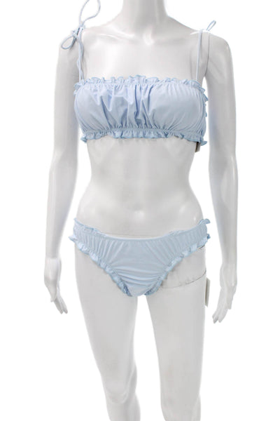 Zonarch Women Bikini Solid Blue Spandex Swimwear Size S