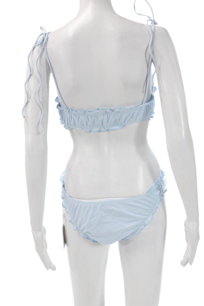 Zonarch Women Bikini Solid Blue Spandex Swimwear Size S