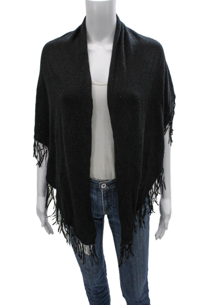 Kenneth Cole Womens Leather Fringe Trim Knit Shawl Scarf Black 68"x16"