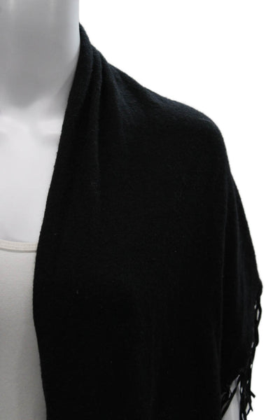 Kenneth Cole Womens Leather Fringe Trim Knit Shawl Scarf Black 68"x16"