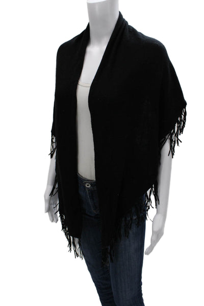 Kenneth Cole Womens Leather Fringe Trim Knit Shawl Scarf Black 68"x16"