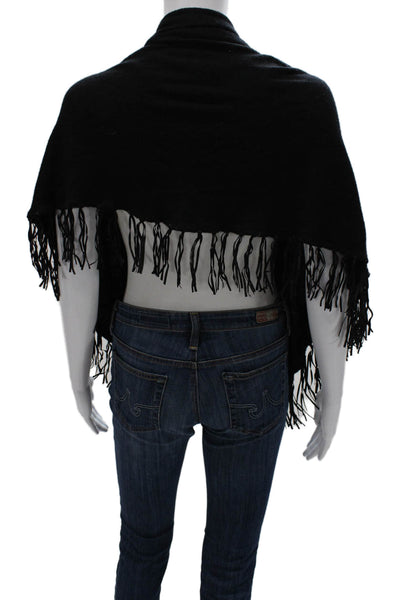 Kenneth Cole Womens Leather Fringe Trim Knit Shawl Scarf Black 68"x16"