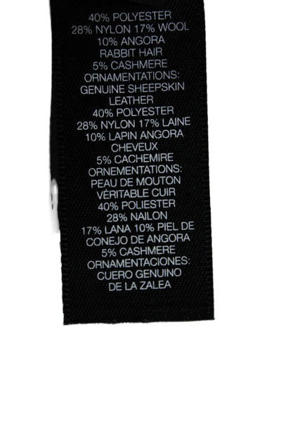 Kenneth Cole Womens Leather Fringe Trim Knit Shawl Scarf Black 68"x16"