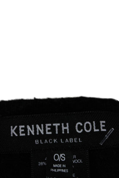 Kenneth Cole Womens Leather Fringe Trim Knit Shawl Scarf Black 68"x16"