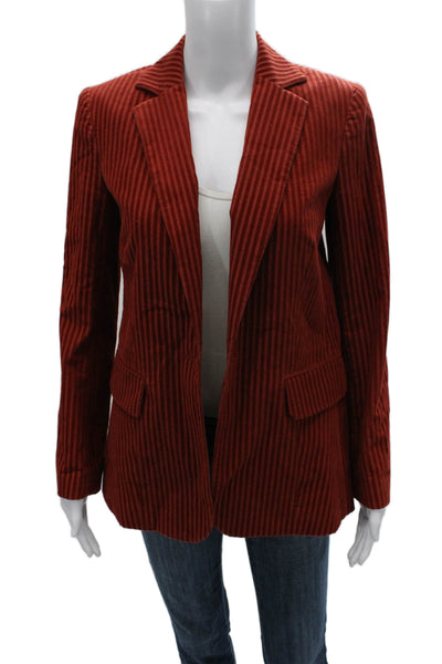 Frame Womens Striped Red Cotton Blazer Button Long Sleeve Size 2