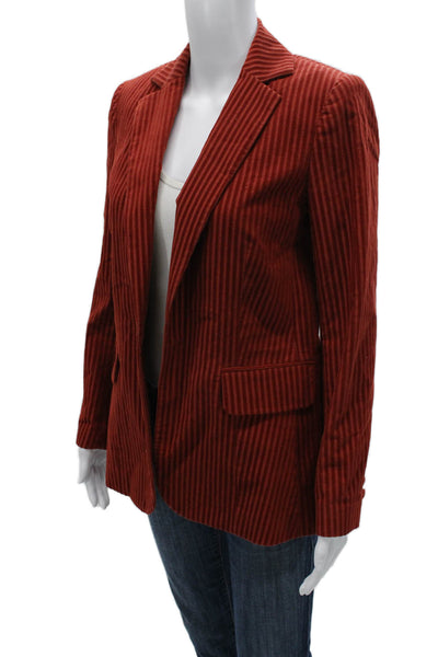 Frame Womens Striped Red Cotton Blazer Button Long Sleeve Size 2