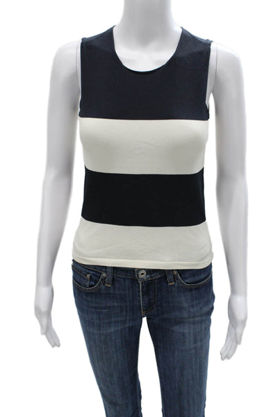 Genny Women Black Striped Viscose Sleeveless Round Neck Tank Size 4
