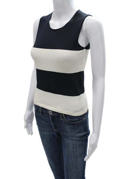 Genny Women Black Striped Viscose Sleeveless Round Neck Tank Size 4