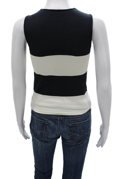 Genny Women Black Striped Viscose Sleeveless Round Neck Tank Size 4