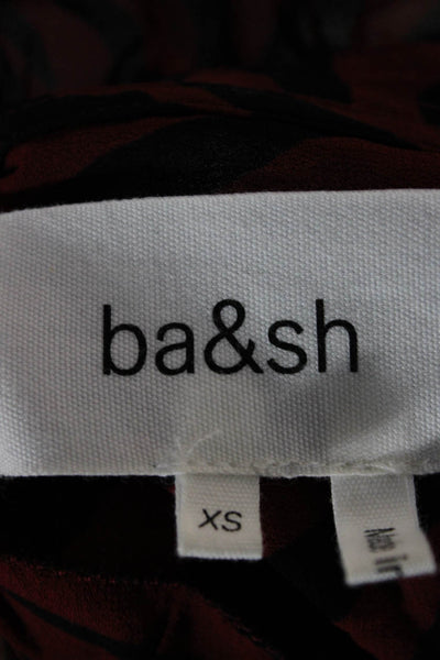 Ba&Sh Womens Red Animal Print High Neck Viscose Blouse Button 3/4 Sleeve Size 4