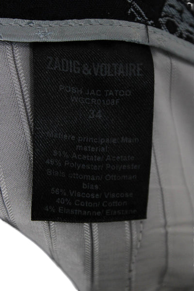 Zadig & Voltaire Womens Ankle Pants Black Geometric Acetate Pirate Size 34