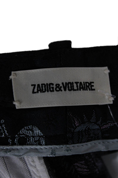 Zadig & Voltaire Womens Ankle Pants Black Geometric Acetate Pirate Size 34