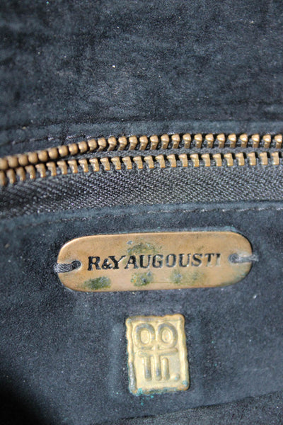 R&Y Augousti Womens Snake Embossed Leather Stingray Trim Clutch Handbag Black