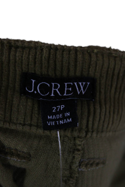 J Crew Womens Green Cotton Pants Petite 28 Inseam Size 27