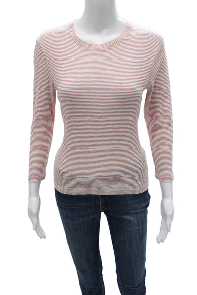Vince Womens Pink Striped Cotton Crew Neck Basic T-Shirt 3/4 Sleeve Size M