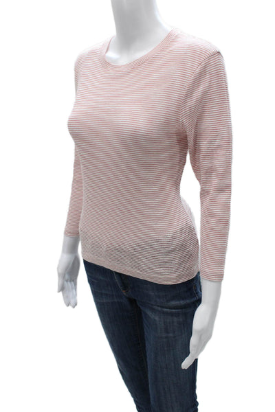 Vince Womens Pink Striped Cotton Crew Neck Basic T-Shirt 3/4 Sleeve Size M