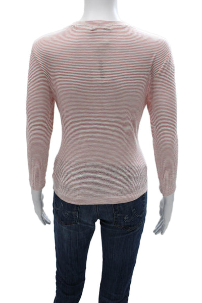 Vince Womens Pink Striped Cotton Crew Neck Basic T-Shirt 3/4 Sleeve Size M