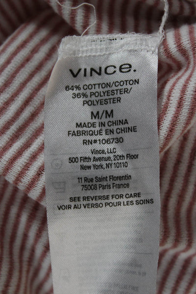 Vince Womens Pink Striped Cotton Crew Neck Basic T-Shirt 3/4 Sleeve Size M