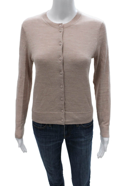 Allsaints Women Wool Beige Cardigan Sweater Round Neck Long Sleeve Size S