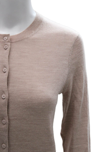 Allsaints Women Wool Beige Cardigan Sweater Round Neck Long Sleeve Size S