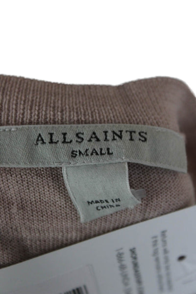 Allsaints Women Wool Beige Cardigan Sweater Round Neck Long Sleeve Size S