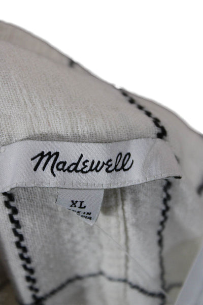 Madewell Womens Cropped Linen Check Button Short Sleeve Blouse White Size XL
