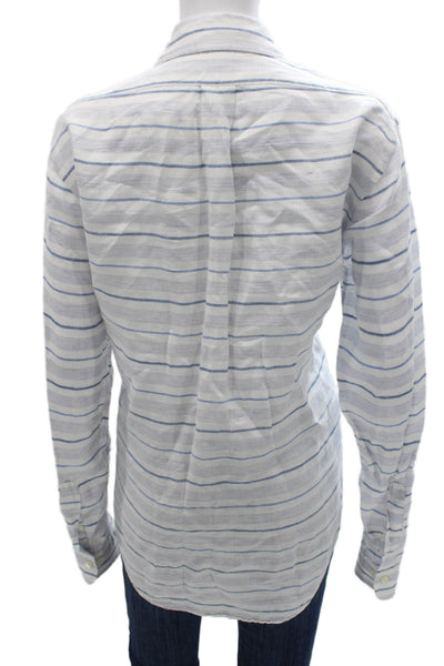 Brooks Brothers Men Button Up White Linen Striped Collared Long Sleeve Size M