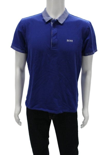 Boss Hugo Boss Mens Polo Short Sleeve Blue Cotton Blend Size L