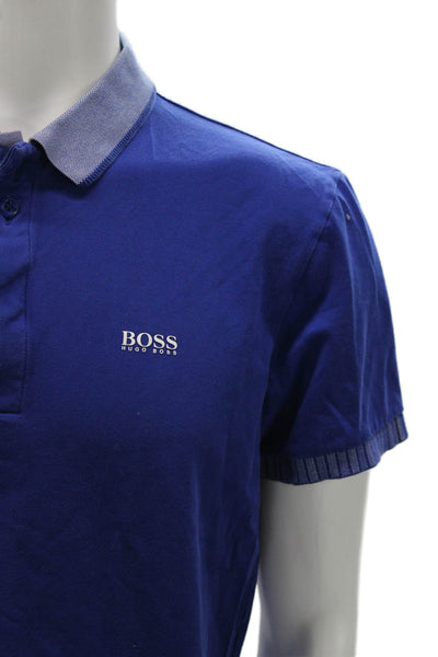 Boss Hugo Boss Mens Polo Short Sleeve Blue Cotton Blend Size L