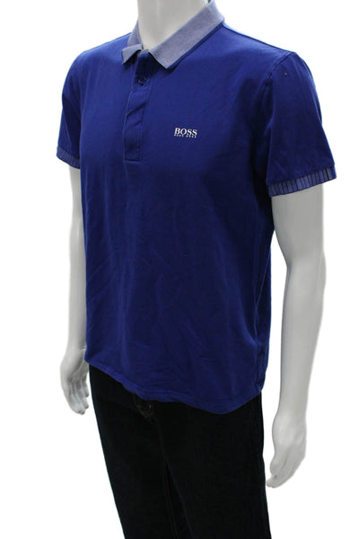 Boss Hugo Boss Mens Polo Short Sleeve Blue Cotton Blend Size L