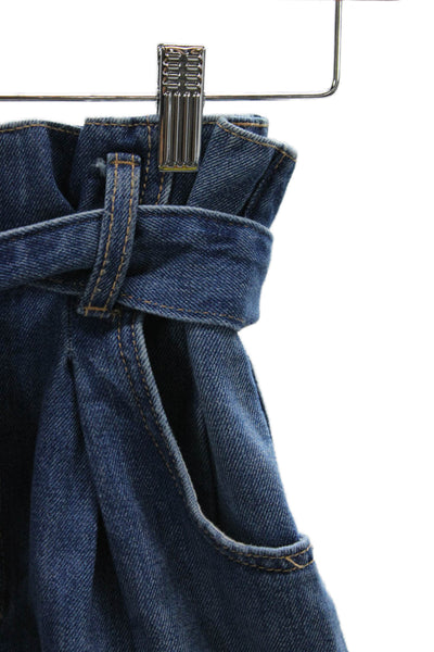 Zara Womens Paperbag Shorts Blue Tie Cotton Size 0