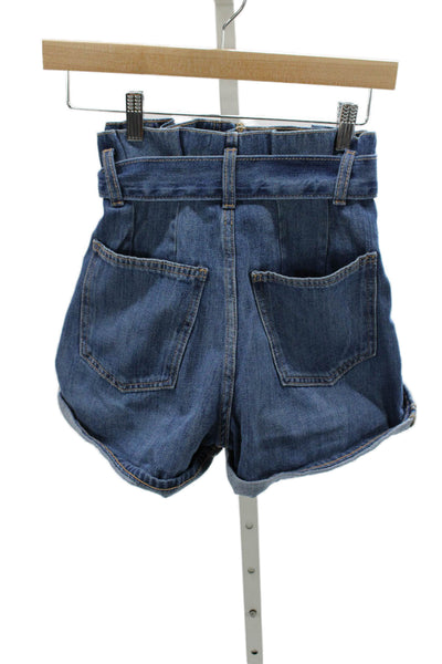 Zara Womens Paperbag Shorts Blue Tie Cotton Size 0