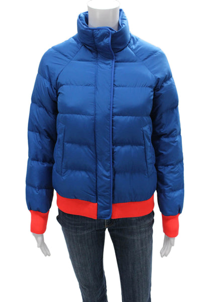 J Crew Womens Puffer Jacket Blue Long Sleeve Size 2XS