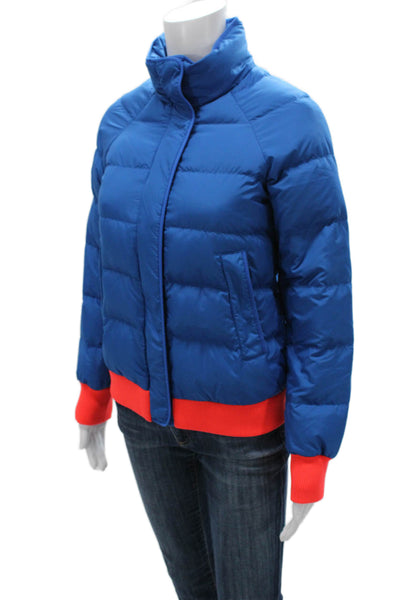 J Crew Womens Puffer Jacket Blue Long Sleeve Size 2XS