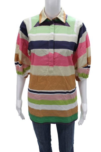 Deloreta Women Multicolor Cotton Button Tunic 3/4 Sleeve Size XS