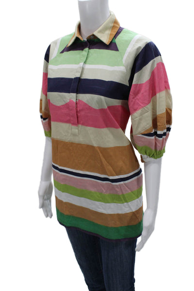 Deloreta Women Multicolor Cotton Button Tunic 3/4 Sleeve Size XS