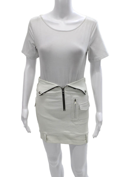 R+A Womens Mini Lambskin Leather Skirt White Zip Solid Size 4